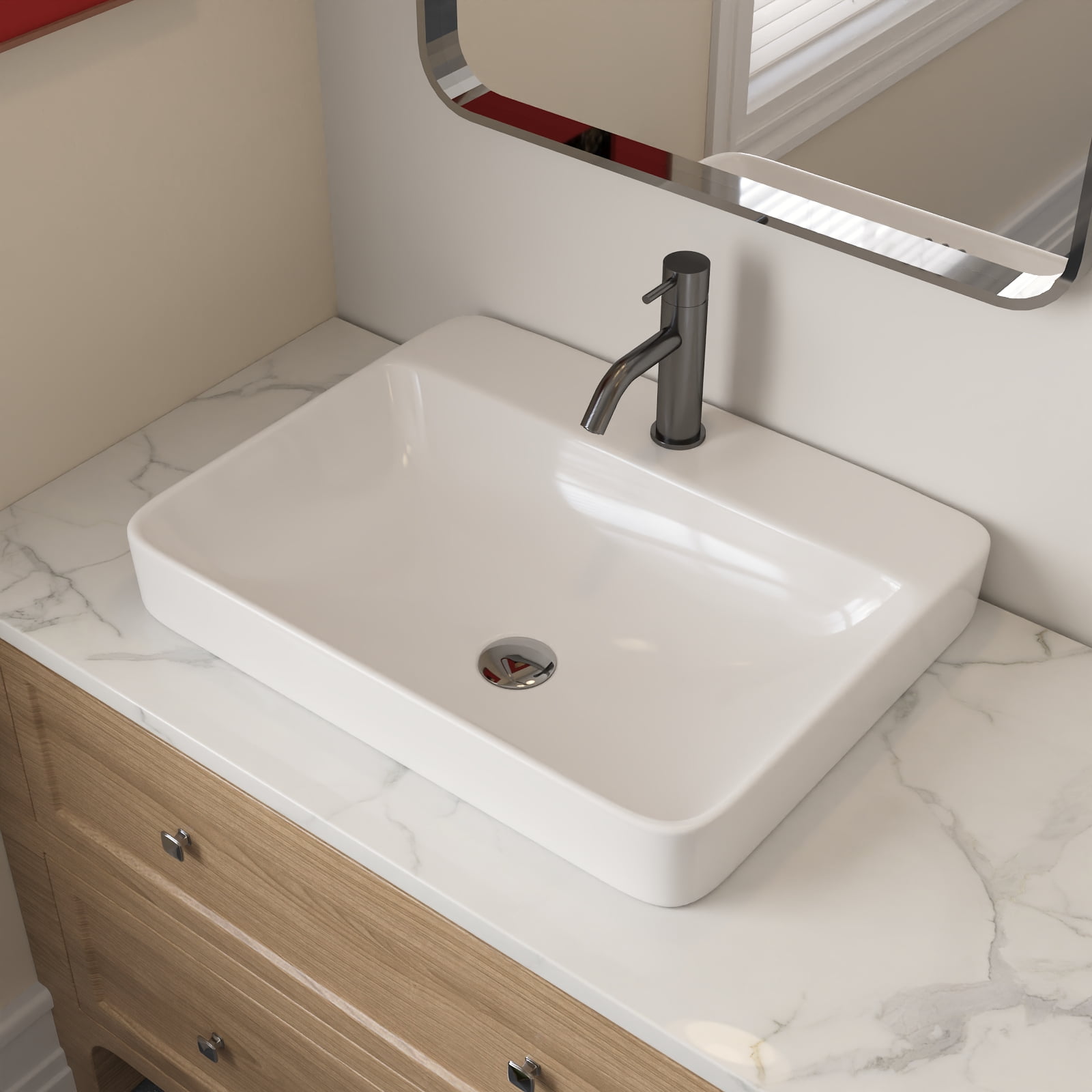 DeerValley 23.82" L x 18.9" W x 6.69" H White Rectangular Vitreous China Drop-in Bathroom Sink with Overflow DV-1DS0121