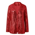 thumbnail image 4 of HXWCHs Women's Sparkling Sequin Long Sleeve Party Jacket Shiny Lapel formal Casual Outerwear Coat L Red, 4 of 5