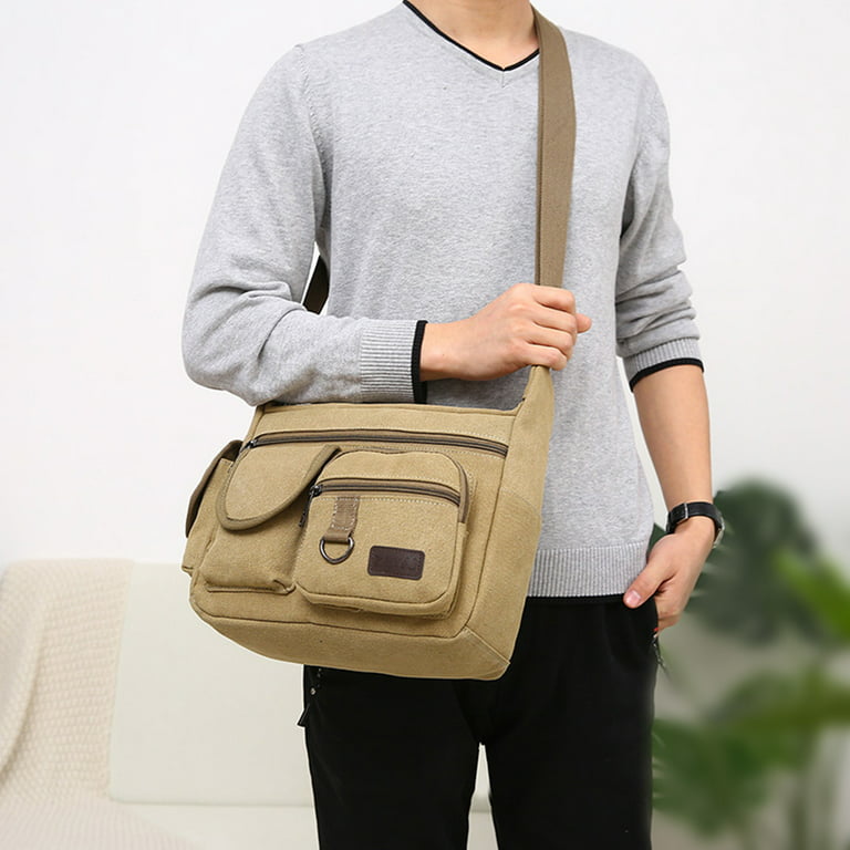 Yucurem Canvas Men Messenger Bag Large Casual Student Travel Shoulder Bags  (Khaki) 