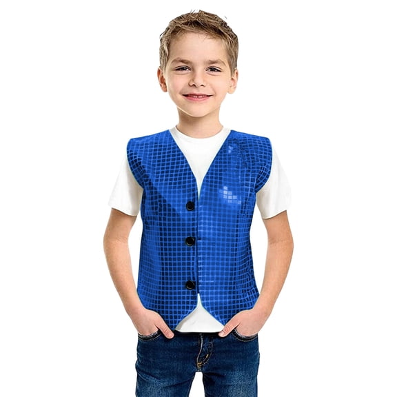 Tfken Mardi Gras Boys Tees Sequins Striped Button Street Dance Performance Carnival Boy Vest Toddler Boy T Shirts Blue 2-3 Years
