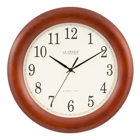 La Crosse Technology 12.5-inch Cherry Finish Oak Wood Atomic Analog Wall Clock, WT-3122A