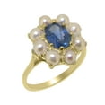 thumbnail image 1 of LBG British Made 10k Yellow Gold Natural Sapphire & Cultured Pearl Womens Cluster Ring - 33 size options - Size 11.25, 1 of 6