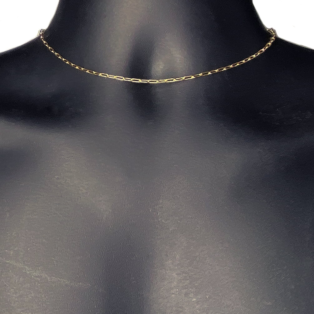 14k Gold Plated over Solid 925 Sterling Silver Paperclip Chain Choker Necklace 2 mm 16' Inch