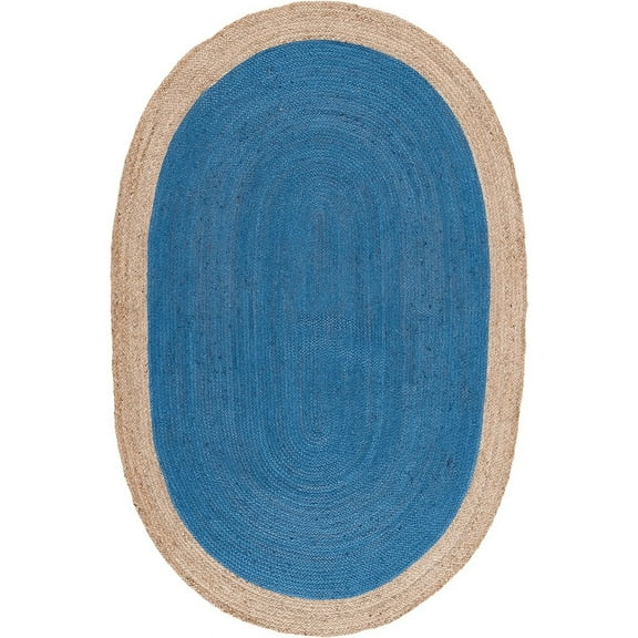 Jaipur Art And Craft Light Blue with Beige Border Handmade Oval Braided Reversible Jute Area Rug Rug Size - (2x3 Sq Feet), (24x36 Inches), (60x90 CM)