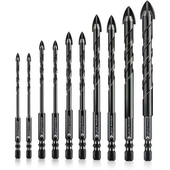 10-Piece Glass and Tile Drill Bits Set with Hex Shank - Compatible with Ceramic, Porcelain, and Glass Tiles