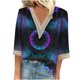 thumbnail image 2 of ICHUANYI Liquidación Moda Mujer Verano V-Cuello Manga Larga Manga 3/4 Impresión Casual Camiseta Blusa Tops ICHUANYI WER202308253984, 2 of 5