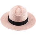 thumbnail image 4 of Sombreros de paja de Panamá para mujer Sombrero de sol de playa de verano Gorra Fedora de ala ancha UPF50+ (Rosa) brillar Electrónica, 4 of 4
