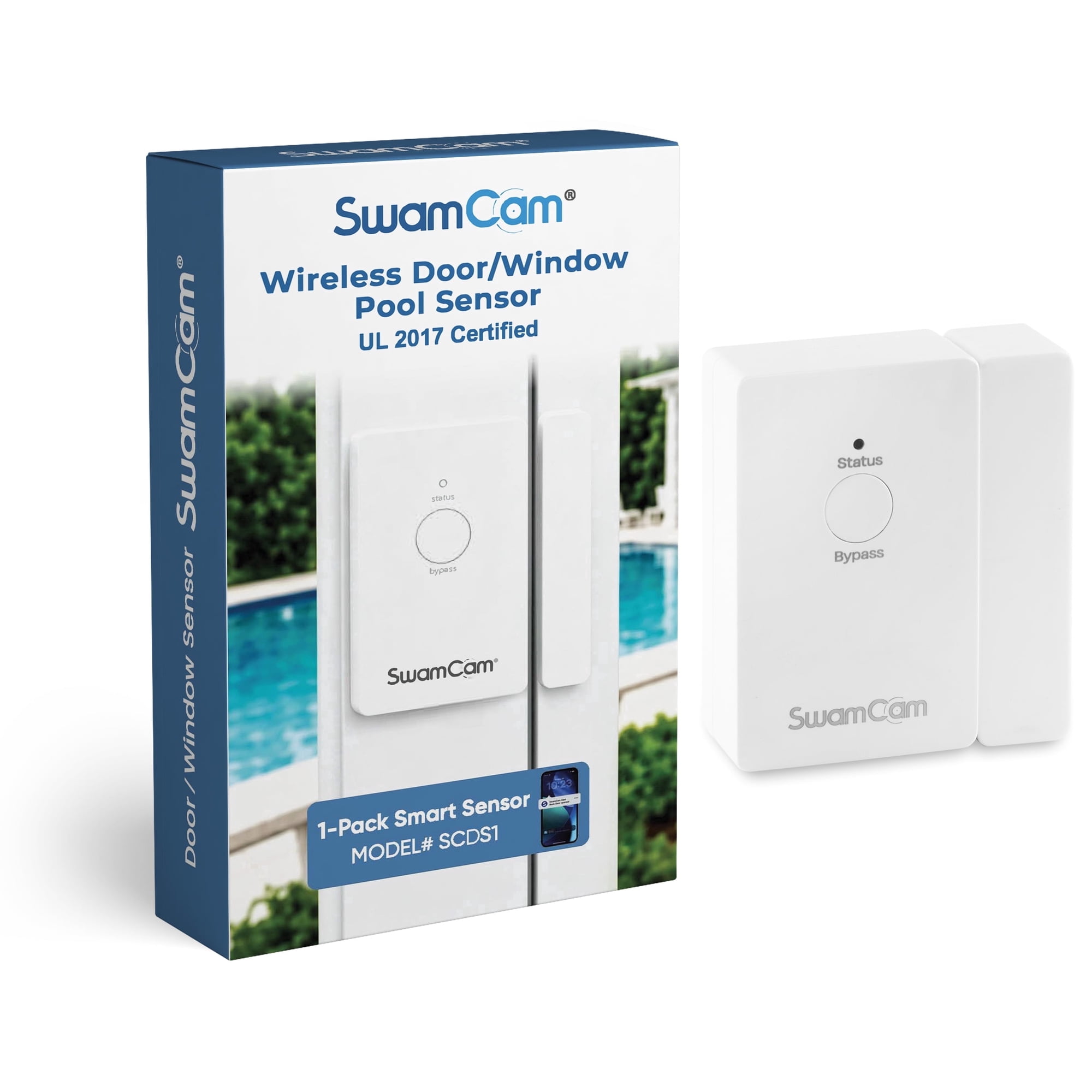 SwamCam Door & Window Sensor Pool Alarm Certified to UL 2017 Standard for Pool Gates & All Doors, Requires SwamCam Camera System or Sensor Hub to Operate (Not Standalone)