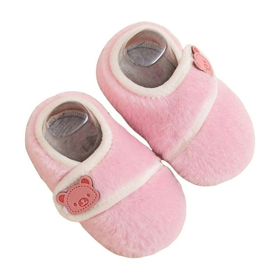 Tao Tao Baby Toddler Slippers Boys Girls Warm House shoes Indoor Slipper Kids soft Non-Slip Home Shoes Infant Plush Lined Walking Shoes Pink M
