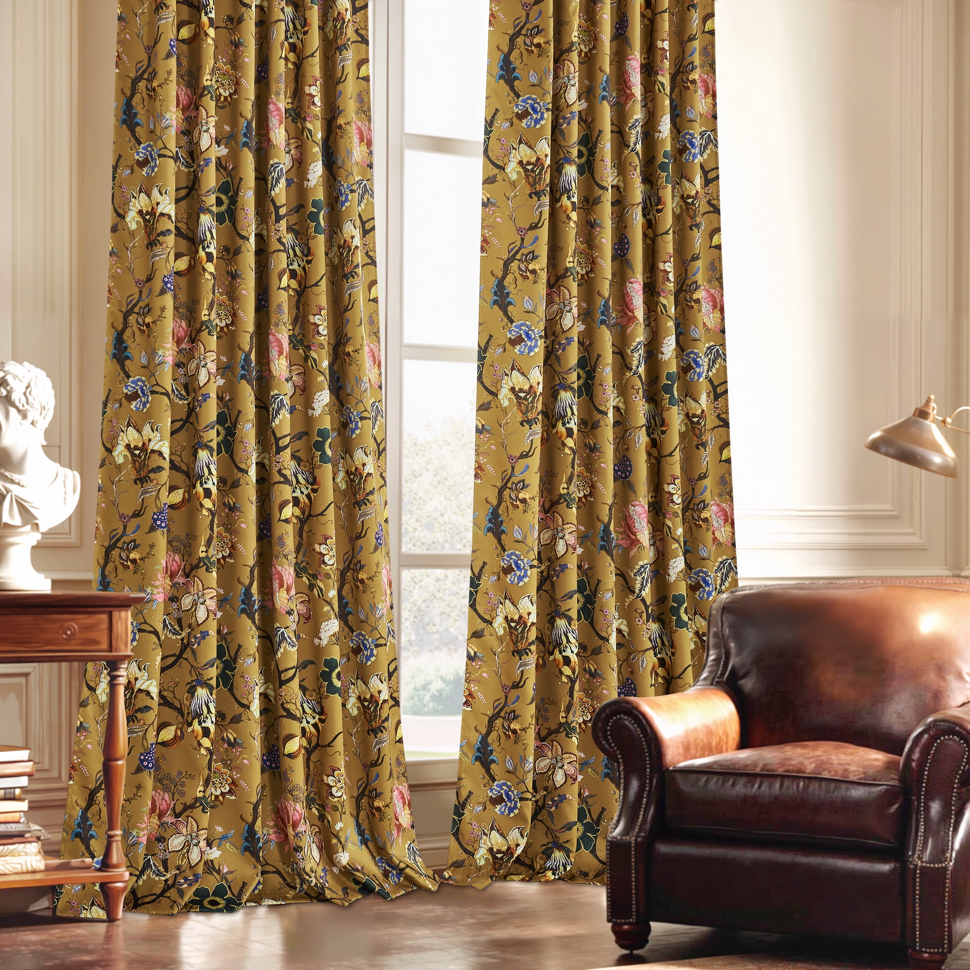 StangH 100% Blackout Floral Curtains Vivid Botanical Cottage Farmhouse Elegant Design Thermal Insulated Privacy for Living Room/Bedroom, W52xL96, 2 Panels