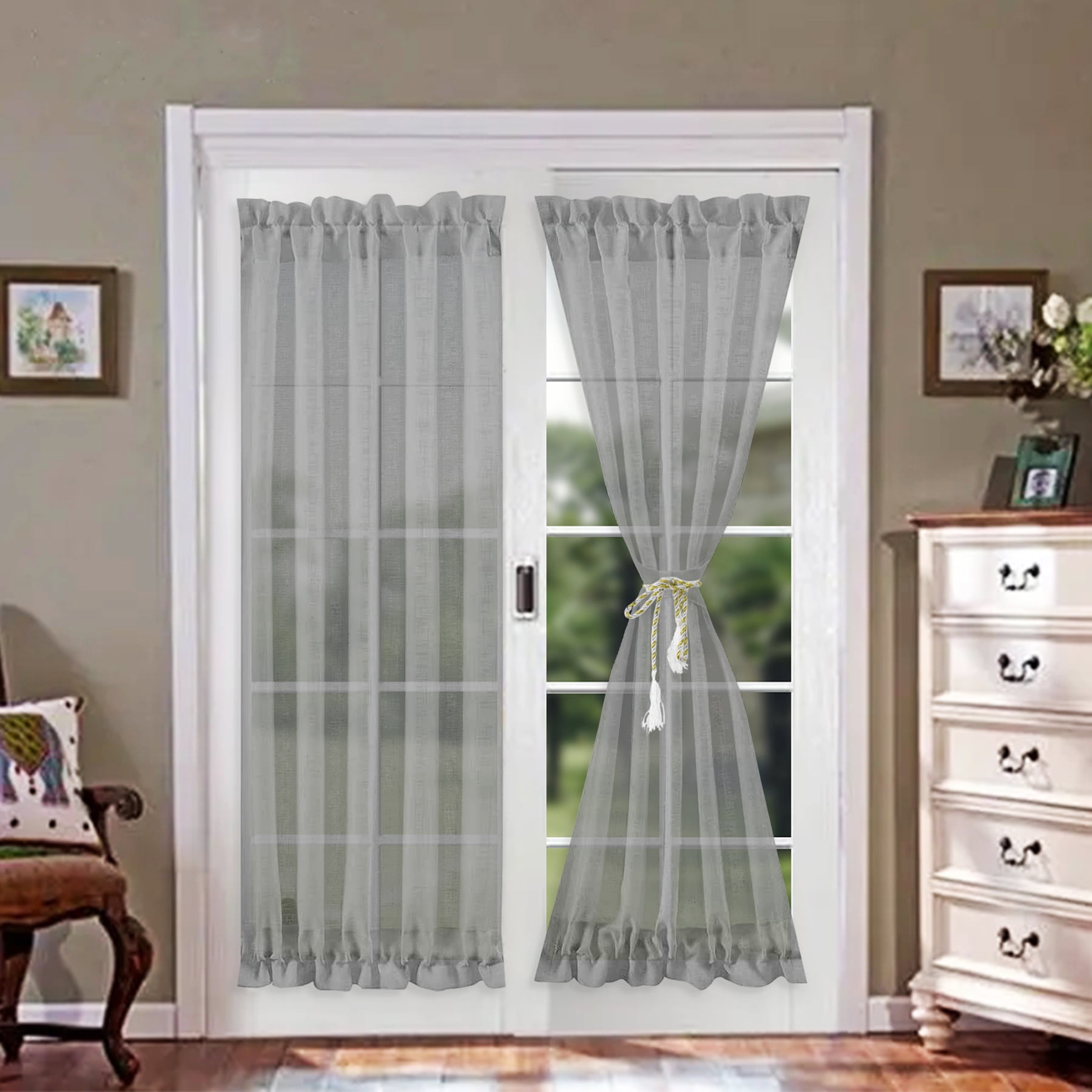 KBOOK 2PCS French Door Curtain Panel Rod Pocket Sheer Voile Curtains