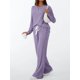 thumbnail image 4 of Conjuntos de Dos Piezas para Mujer, Suéter de Cuello Henley de Otoño, Chándal A Juego, Pijamas Cómodos con Bolsillos Púrpura XXL, 4 of 7