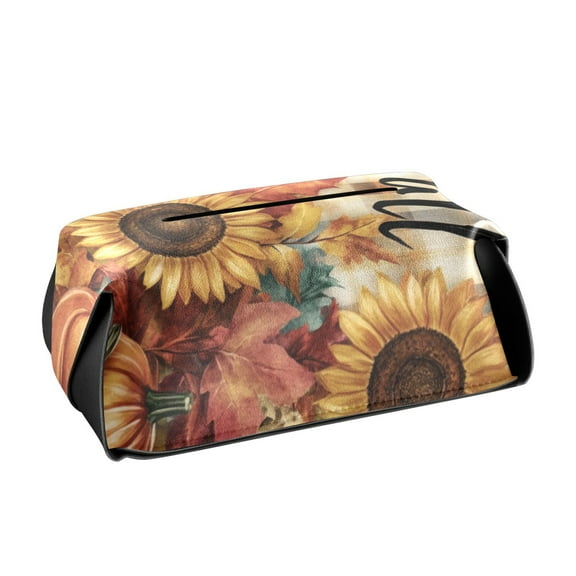 Happy Fall Pumpkins and Sunflower Tissue Box Cover Leather Square Rectangle Tissue Box Holder for Bathroom Living Room Desk Office Decor