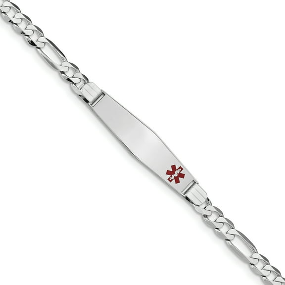 14K WG Medical Soft Diamond Shape Red Enamel Figaro Link ID Bracelet (Weight: 11.7 Grams, Length: 8 Inches)