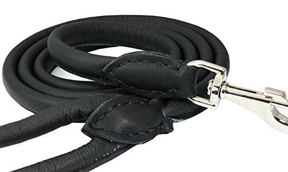 Dogs My Love 6ft Long Round Genuine Rolled Leather Dog Leash (Large: 1/2", Black)