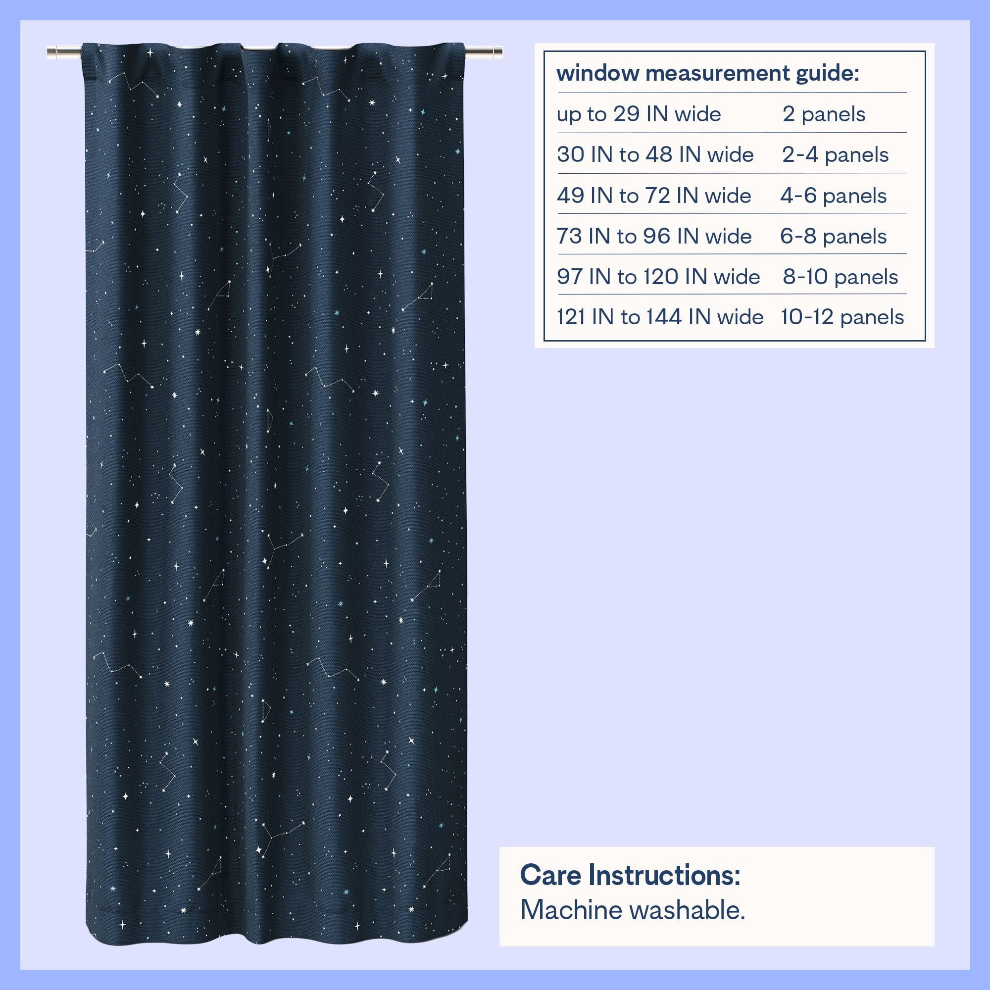 Mainstays Kids Dark Navy Glow-in-the-Dark Star Constellations Blackout Rod Pocket with Back Tabs Single Curtain Panel, 38 in x 63 in
