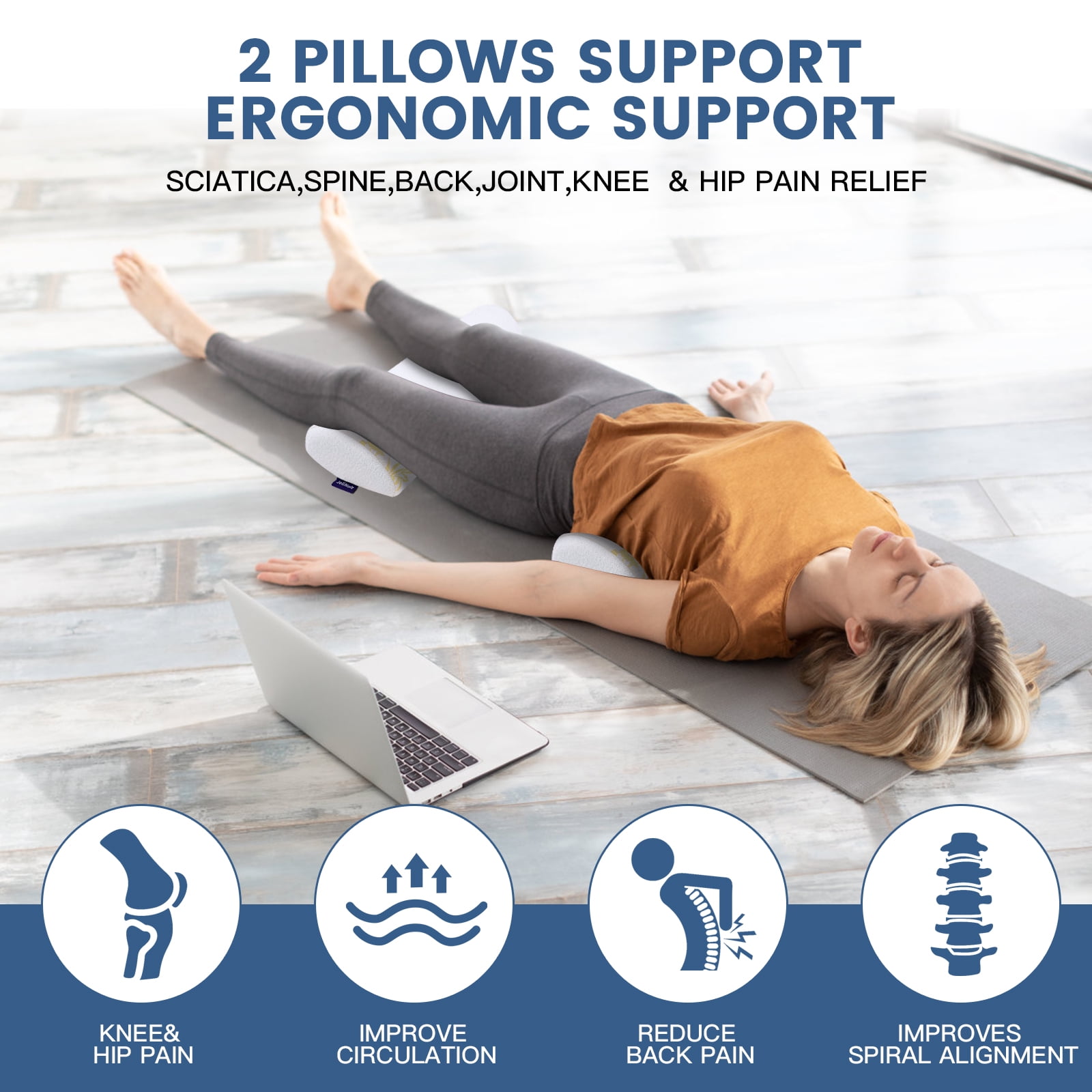 2Pcs Half Moon Bolster for Head, Knees,Ankle Support, Leg Elevation Cushion - Back, Lumbar, Neck Pain Relief,Semi Roll Gel Foam Pillow for Back and Side Sleepers -Chair Seat Pillow