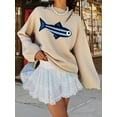 thumbnail image 5 of Women Crew Neck Rib Knit Fish Graphic Oversized Y2k Pullover Sweater Jumper Apricot Color M, 5 of 8