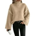 thumbnail image 3 of Women'S Chunky Knit Sweaters Fall Long Sleeve Mock Neck Oversized Pullover Tops Winter Fashion Clothes Light Khaki M, 3 of 10