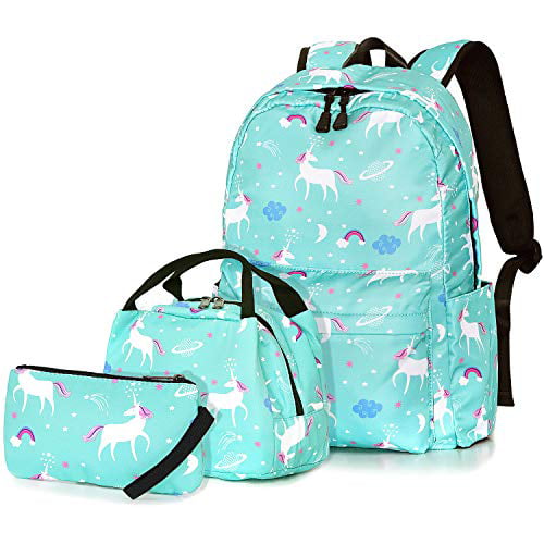 Green Unicorn Unicorn Backpack for Girls Kids Backpacks Toddler Bookbags with Lunch Box Pencil Bag 3 in 1 Sets School Bags for Age 3+ 