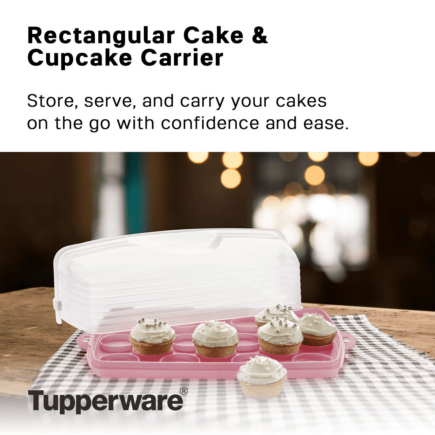 Tupperware 9'' x 13'' Plastic Rectangular Cake and Cupcake Carrier