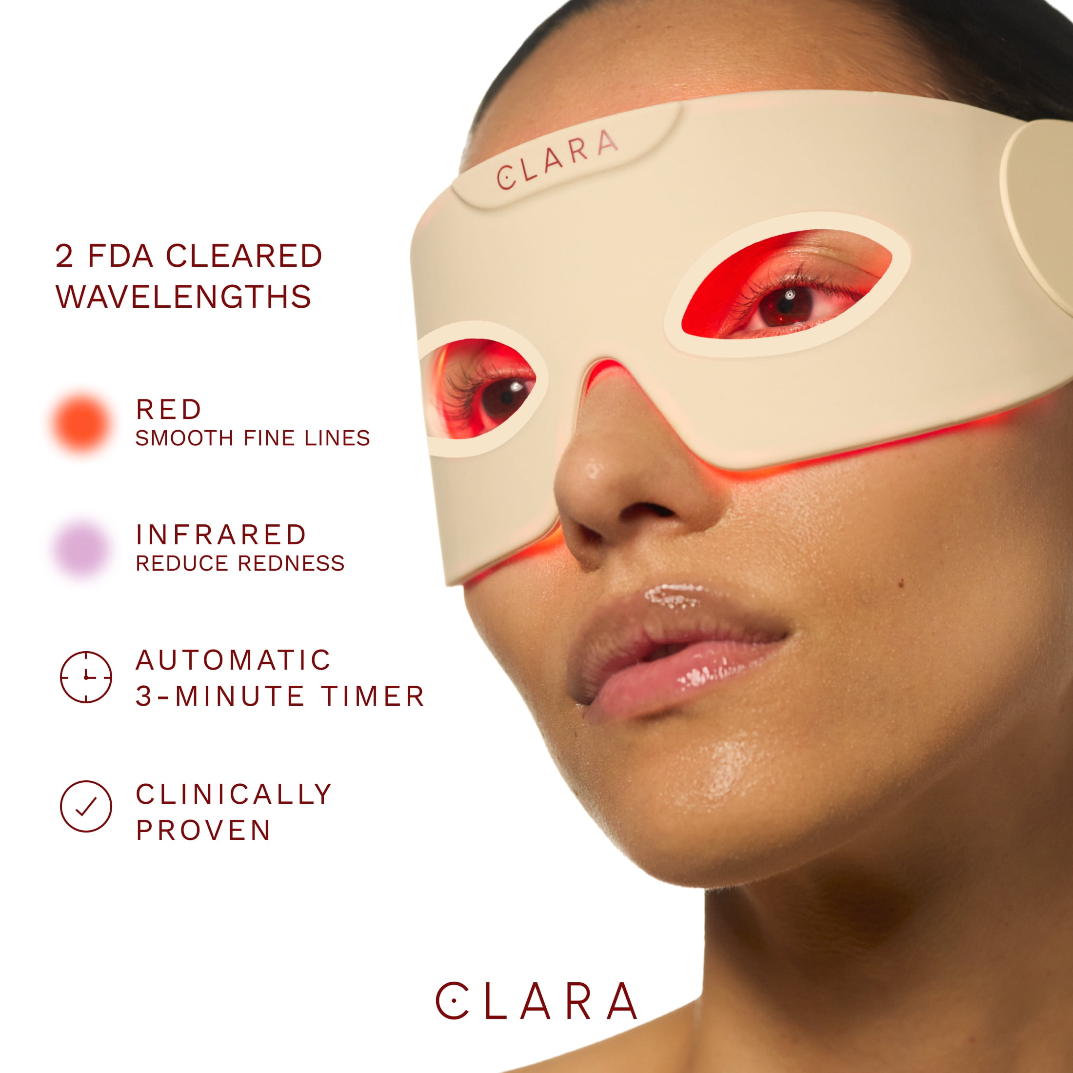 Clara Red Light Therapy Eye Mask, Silicone, Adjustable, Collagen Boosting Anti-Aging LED for Radiant Skin