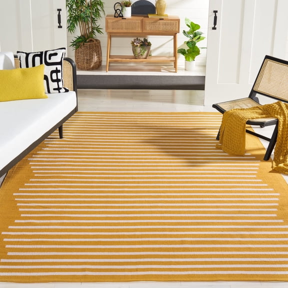 SAFAVIEH Montauk Amadine Striped Cotton Area Rug, Gold/Ivory, 4' x 6'