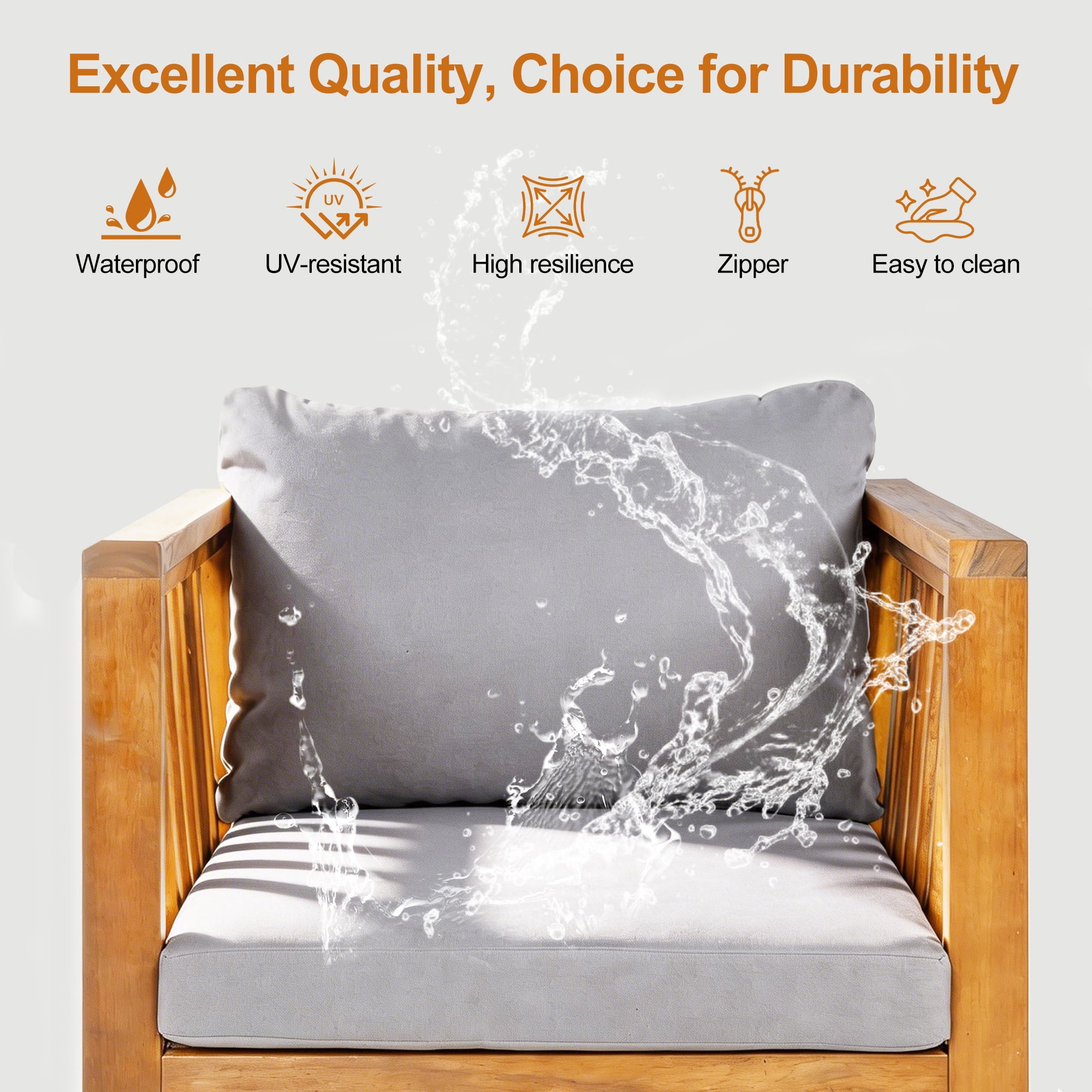 Mintazer Outdoor Club Chairs Set of 2, Patio Armchairs with Cushions & Adjustable Leveling Feet for Patio, Garden, Balcony & Backyard, Natural & Grey
