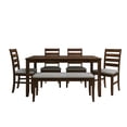 thumbnail image 3 of Home Design Ouray 6-Piece Dining Set, Brown - Wood Grain Embossed, Rectangular Table with Split Top, Ladder Back Chairs, Upholstered Bench, 3 of 28