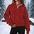 thumbnail image 2 of VEKDONE Polka Dot Print Sweatshirts for Women Raglan Long Sleeve Zipper Stand Neck Cropped Sweatshirt Casual Loose Fit Lightweight Thin Fleece Pullover Tops, 2 of 5