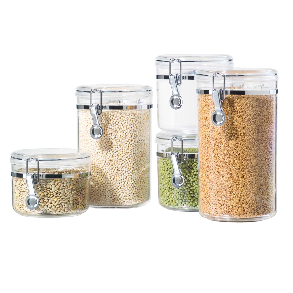 Oggi 9322 5Piece Acrylic Canister Set with Airtight Clamp LidsFood