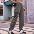 thumbnail image 4 of Pantalones Cargo para Mujer, Cintura Alta, Pierna , Holgados, Estilo Y2K, con 8 Bolsillos Gris L, 4 of 7