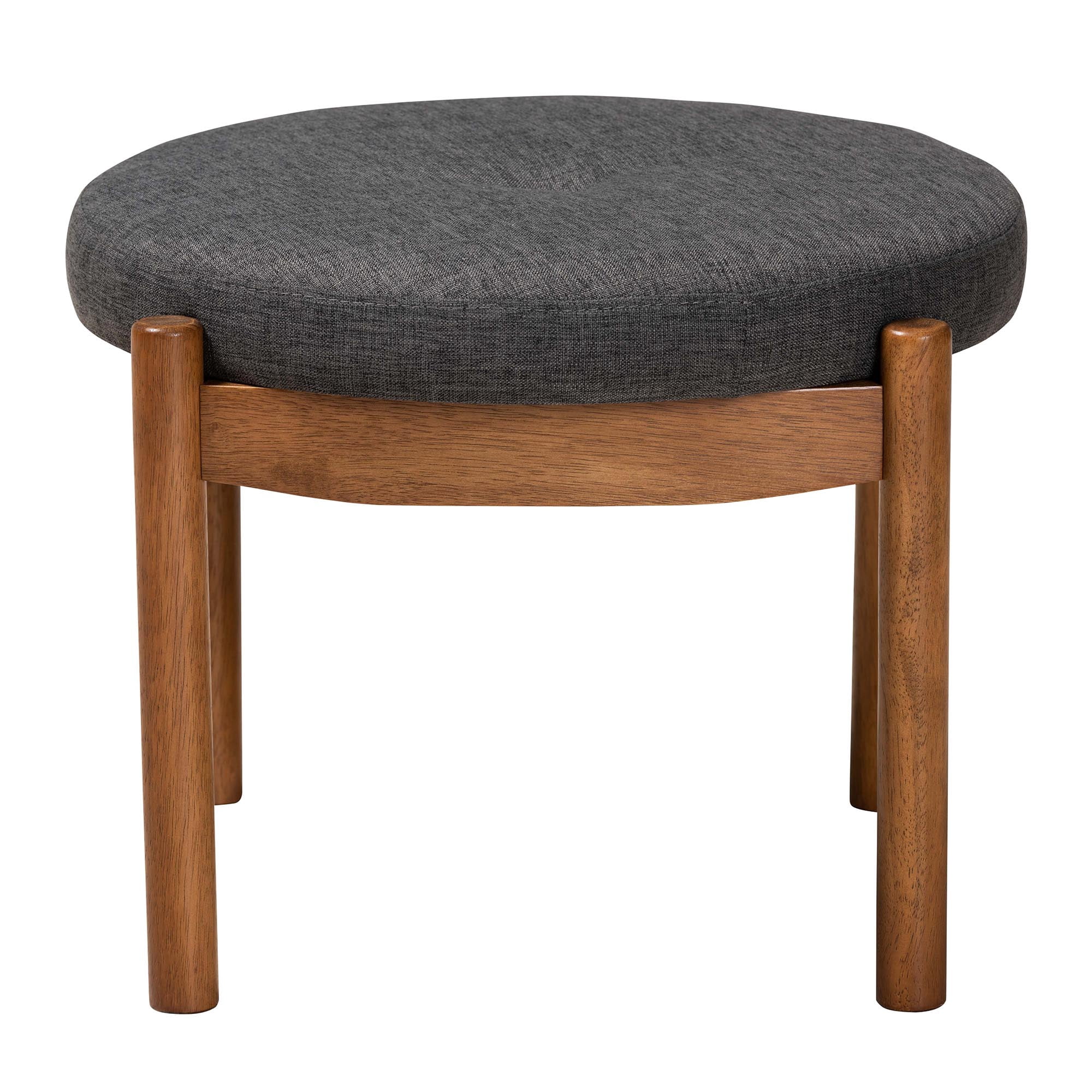 Baxton Studio Iliana Japandi Dark Grey Fabric and Walnut Brown Finished Wood Ottoman Footstool