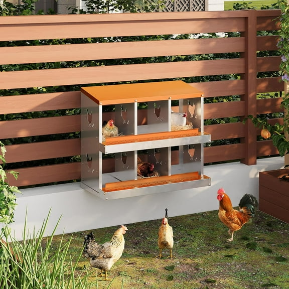 Ladcaser Chicken Nesting Box for Chickens 6/8/10 Compartment Galvanized Steel Chicken Laying Boxes Egg Collection for Chicken Coop, Backyard, Farms