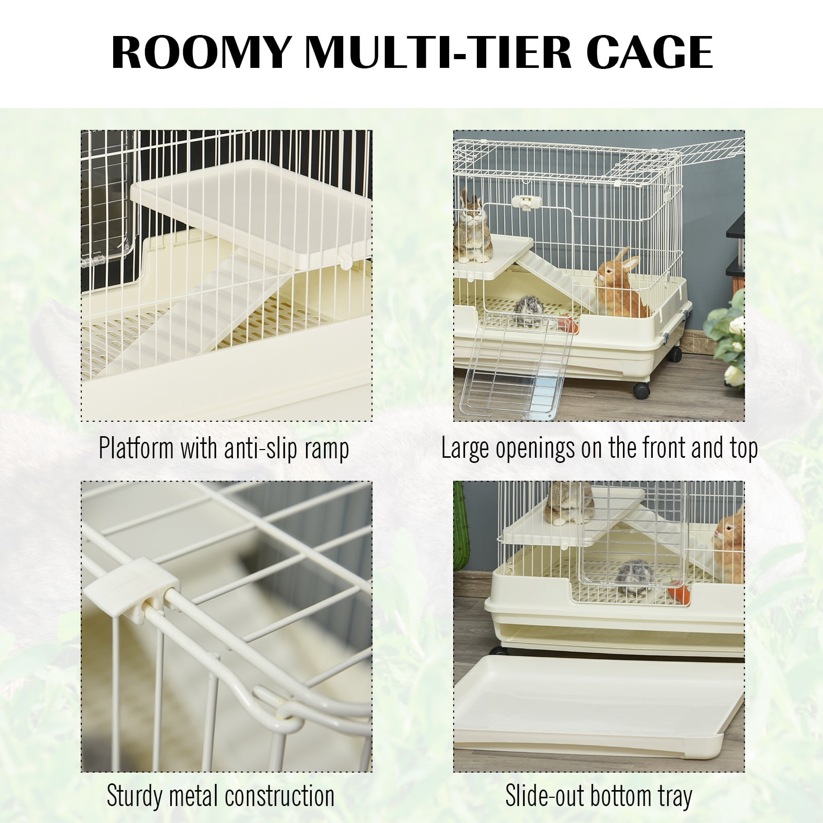 Pawhut Small Animal Habitat Cage with Wheels, White