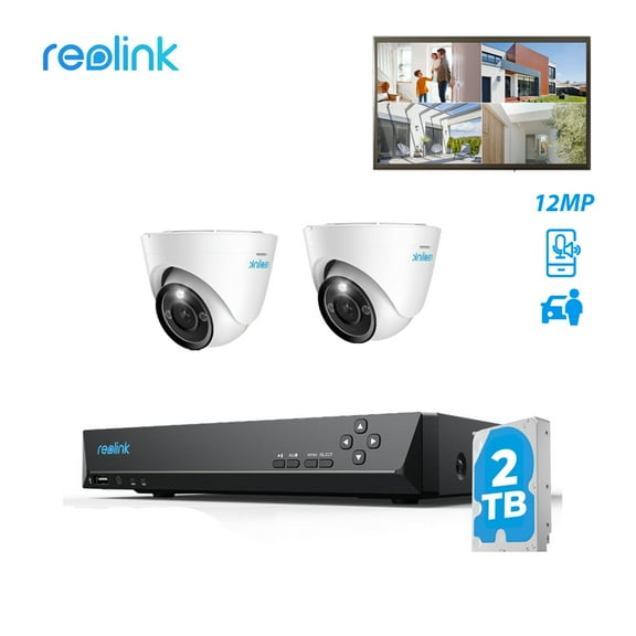 REOLINK 8CH 12MP Dome PoE Security Camera System, 2pcs H.265 Surveillance IP Cameras Wired in 12 Megapixel UHD, Person Vehicle Pet Detection, Spotlight Color Night Vision, 8CH NVR with 2TB HDD