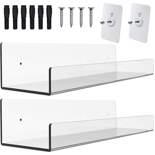 Paquete de 2 estantes flotantes invisibles de acrílico de 15 pulgadas para habitación de niños, estantes modernos montados en la pared para almacenamiento de juguetes, transparente de Acrylic CQ