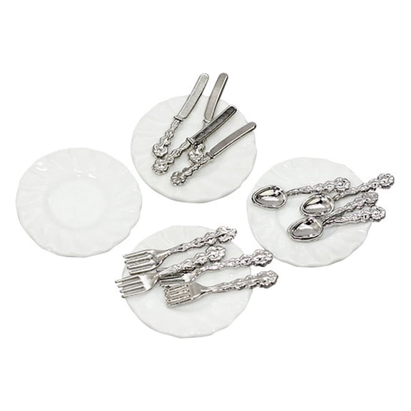 Miniature Vintage Cutlery Set,Dollhouse Kitchen Utensils,Pretend Play Food Accessories
