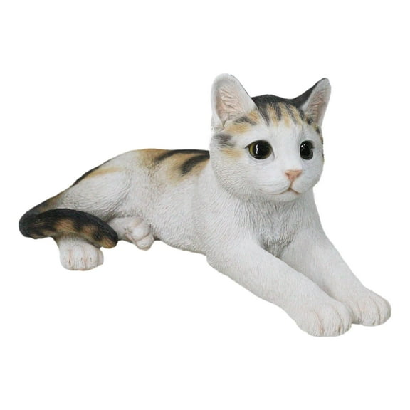 Realistic Adorable Feline Shorthair Calico Cat Kitten Lying Statue14.25"L
