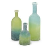Imax Set of 3 Classic Style Alena Green and Blue Glass Bottles 65452-3