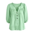 thumbnail image 6 of Women's V Neck 3/4 Sleeve Tops Casual Summer T Shirts Loose Fit Button Vacation Blouses Tops by Yigetop Light Green L, 6 of 8