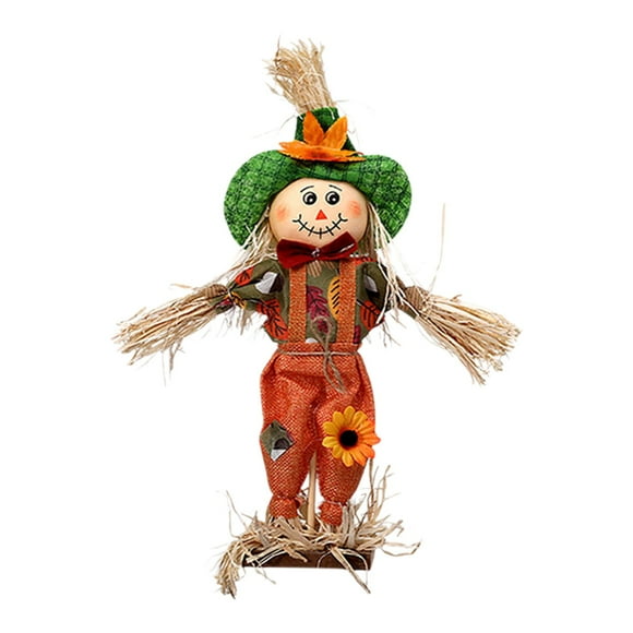 Décoration Épouvantail Halloween Vert Tissu et Paille Figurine Artisanale Décoration de Festival Récolte d'Automne Design Minimaliste pour Maison Porche Café Centre de Table