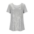 thumbnail image 5 of TKLPEHG Sparkle Tops for Women Dressy Casual Short Sleeve Sequin Tops Round Neck Glitter Tshirts Comfy Spring Summer Tee Shirts (White,M), 5 of 6