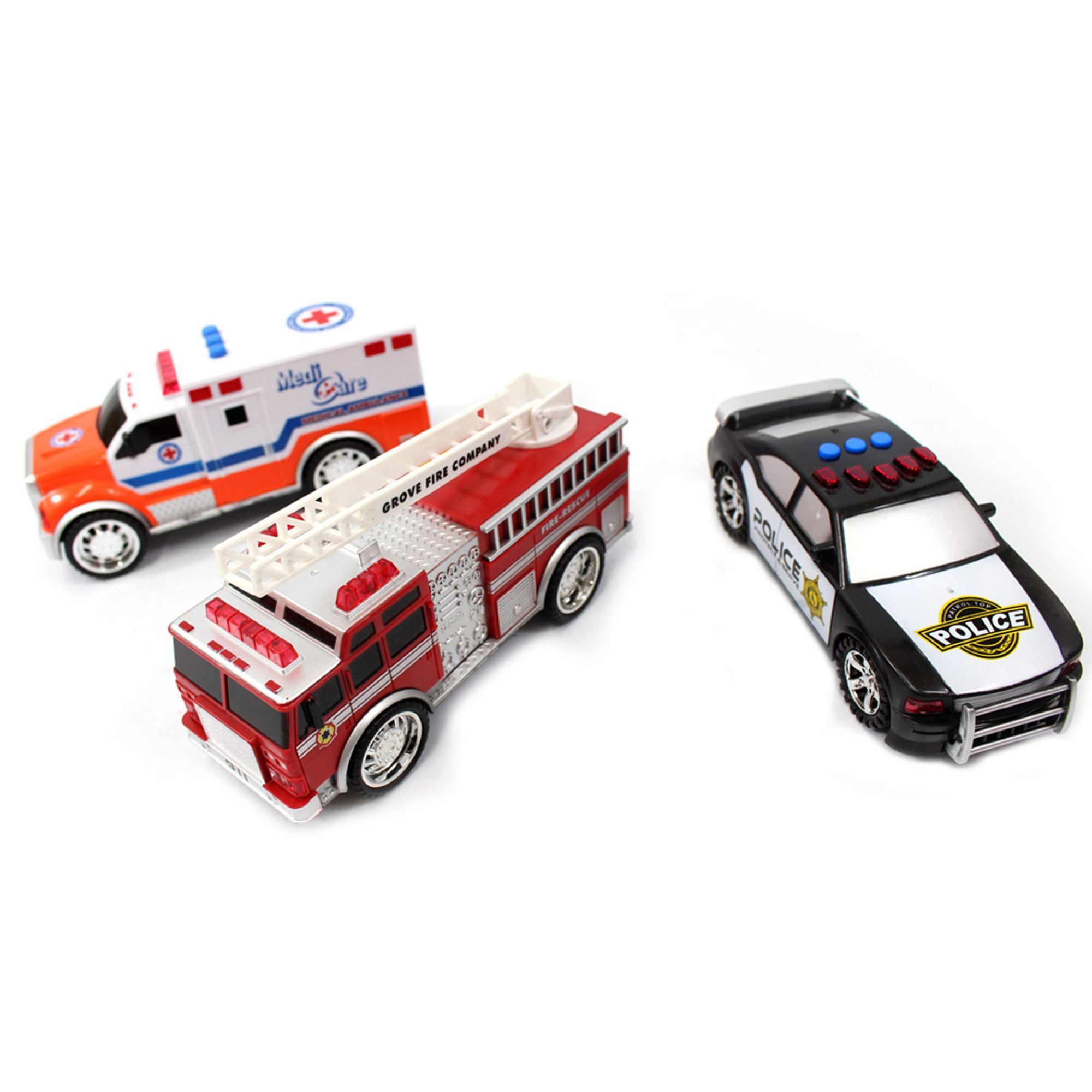 Die Cast Metal Emergency Services toys POLICE AMBULANCE Fire Engine boxed set 