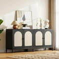 thumbnail image 5 of Rattan Sideboard Buffet Cabinet, Kitchen Storage Cabinet with Rattan Doors and Adjustable Shelves, Boho Accent Liquor Coffee Buffet for Living Dining Room Hallway, Black, 5 of 7