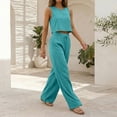 thumbnail image 6 of Textilo Women's Cotton Linen 2 Piece Sets Sleeveless Crew Neck Crop Top Drawstring Wide Leg Pants Elastic High Waisted Outfit Summer Travel Vacation Breathable Loose Walking Activewear,Light Green L, 6 of 6
