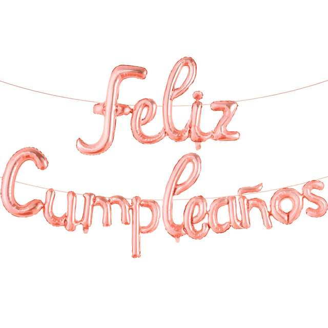 Kit de globos metálicos con letras cursivas Feliz Cumpleaños Color Coral