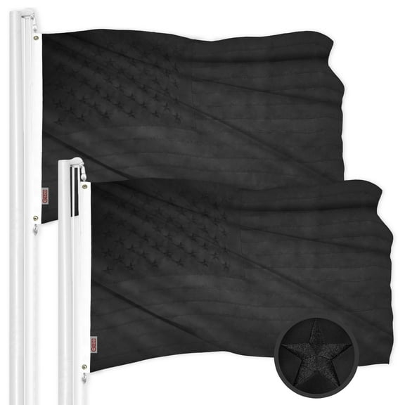 G128 – 2 Pack: All Black American USA US Flag 3x5 ft Embroidered Stars Sewn Stripes Brass Grommets