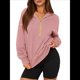 thumbnail image 3 of Sudadera con Capucha de Otoño para Mujer, Sudadera Corta de Larga con Media Cremallera, Jersey de Invierno, Ropa de Moda Rosa XL, 3 of 10