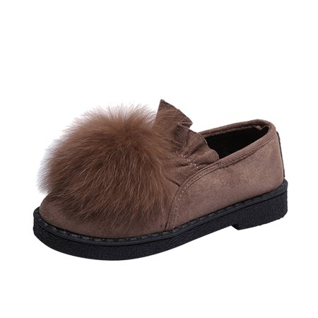 

Vedolay Casual Shoes For WomenLadies Fashion Retro Solid Color Suede Wool Ball Comfortable Flat Casual Shoes Casual Shoes for Women Low Heel Toe in(Khaki 8)